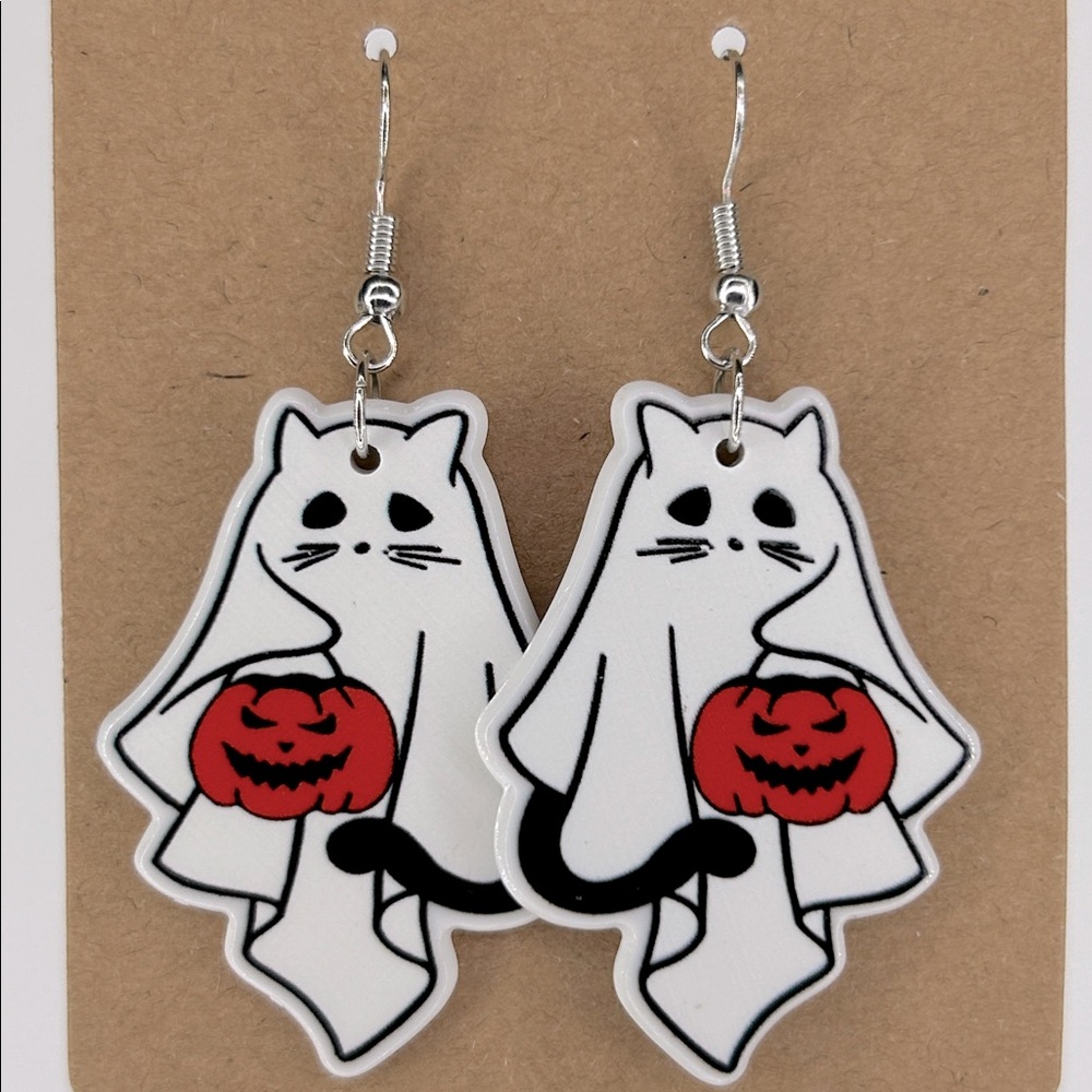 Charming Cat Ghost Acrylic Earrings Fashion Jewelry Halloween Fashion Jewelry